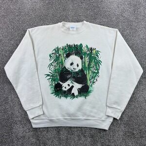 Vintage Panda Bear Sweatshirt Mens Large White Bamboo USA Made Nature Animals